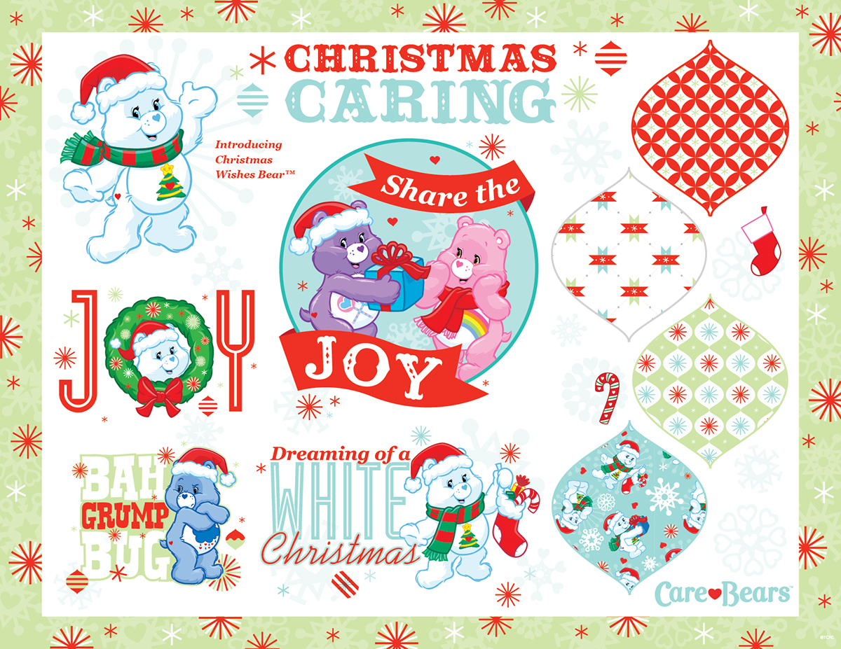 care bears care bear Christmas wish red green pattern snowflake Candy Cane stripe share bear cheer bear design santa
