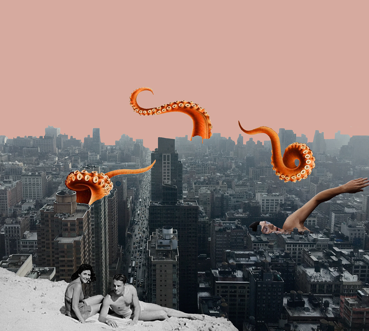 Adobe Portfolio summer fun octopus tentacle collage swimming ice-cream city summer
