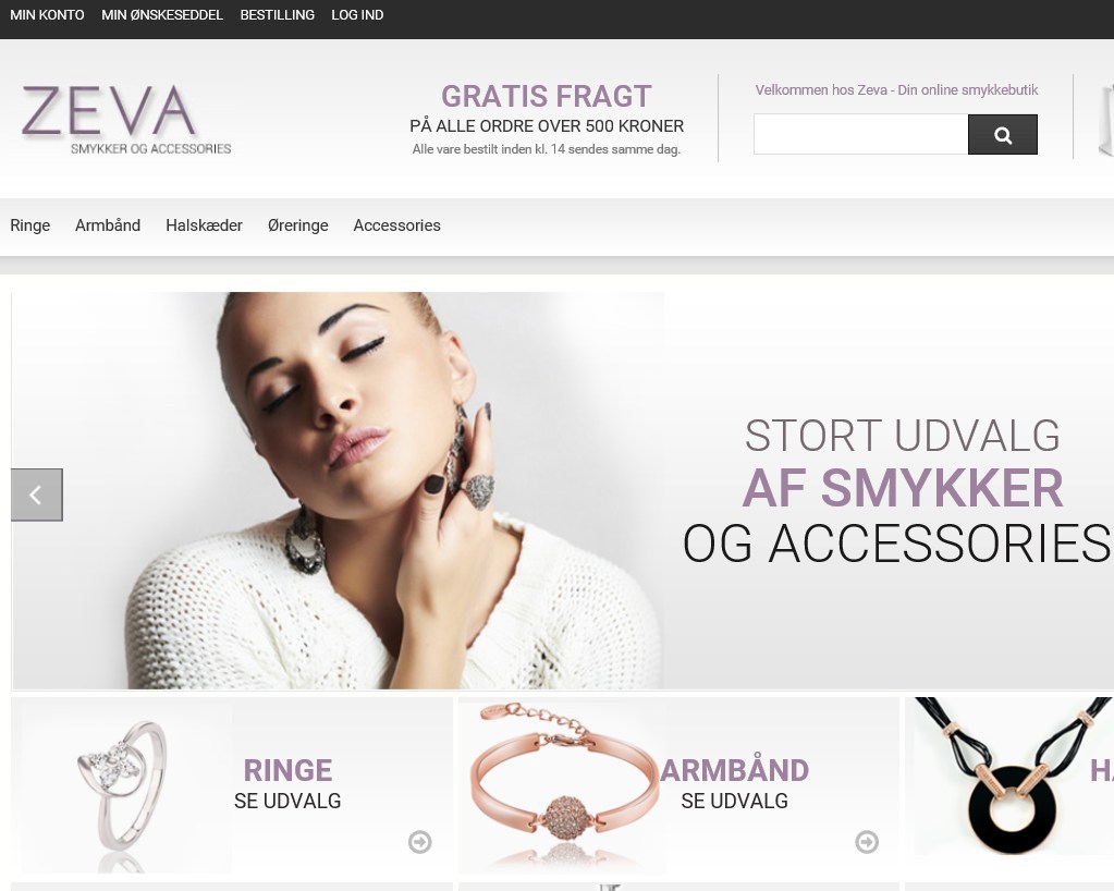 smykker Zeva jewelry photoshop Webdesign armband Halskæder ringe