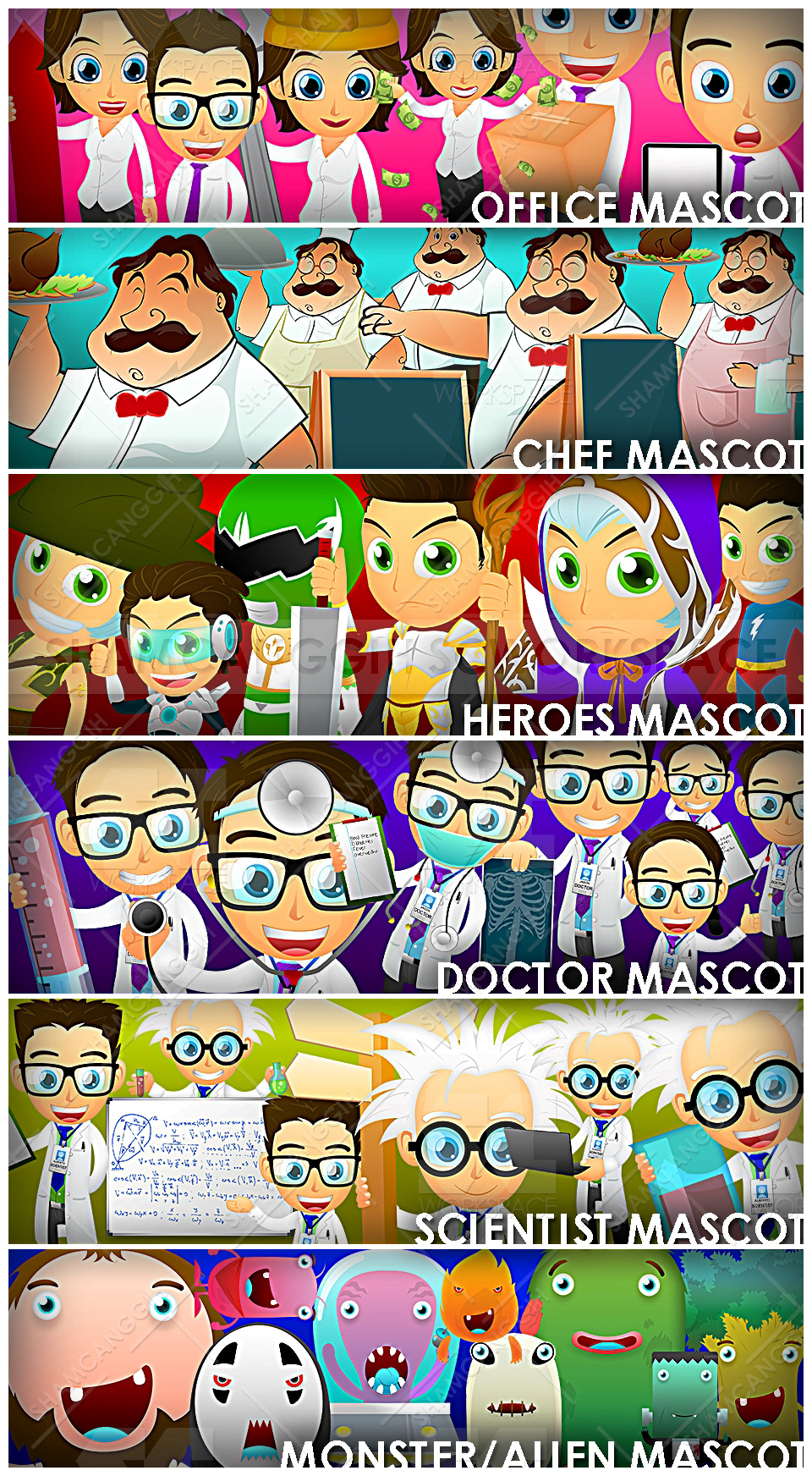 comic  character Mascot Office heroes doctor Scientist monster avatar cartoon
