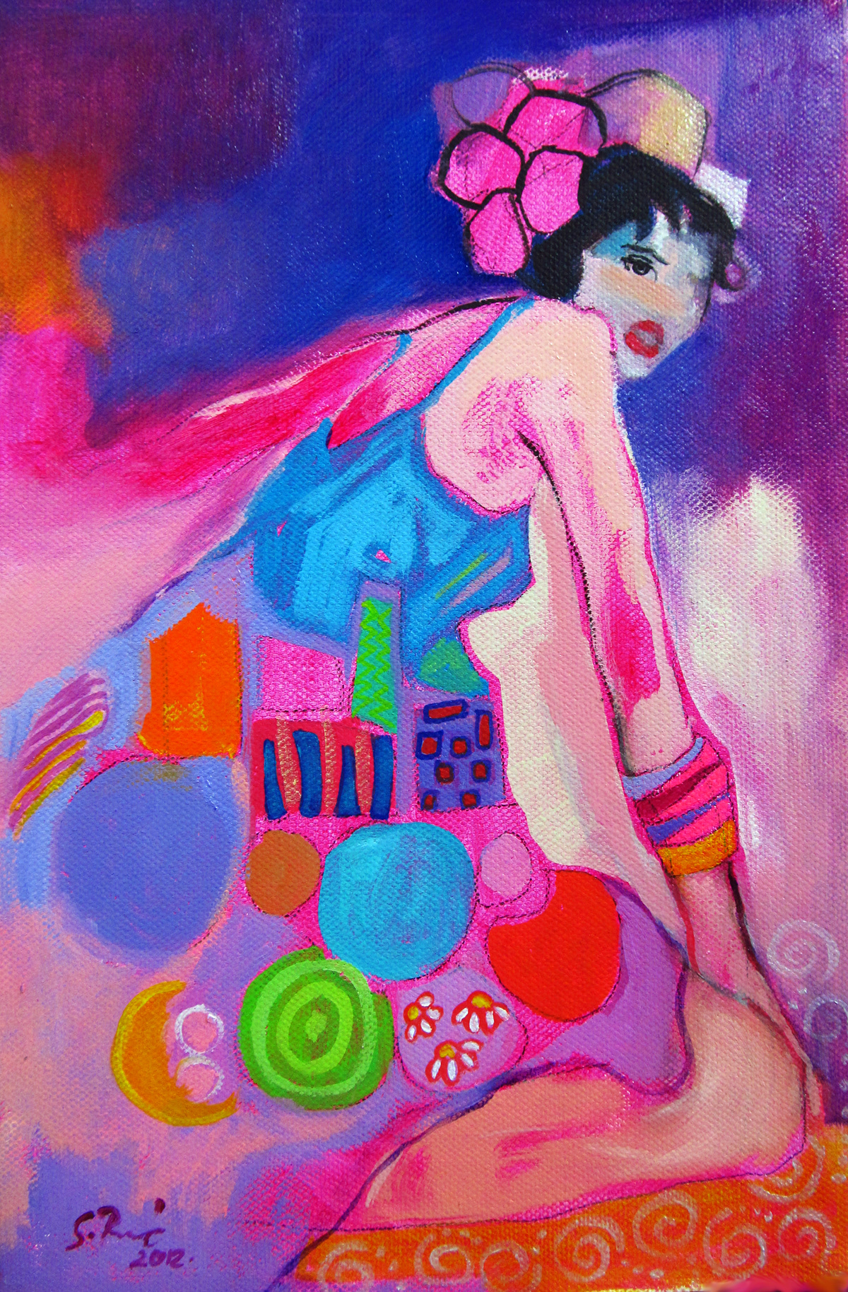female oil canvas art color women