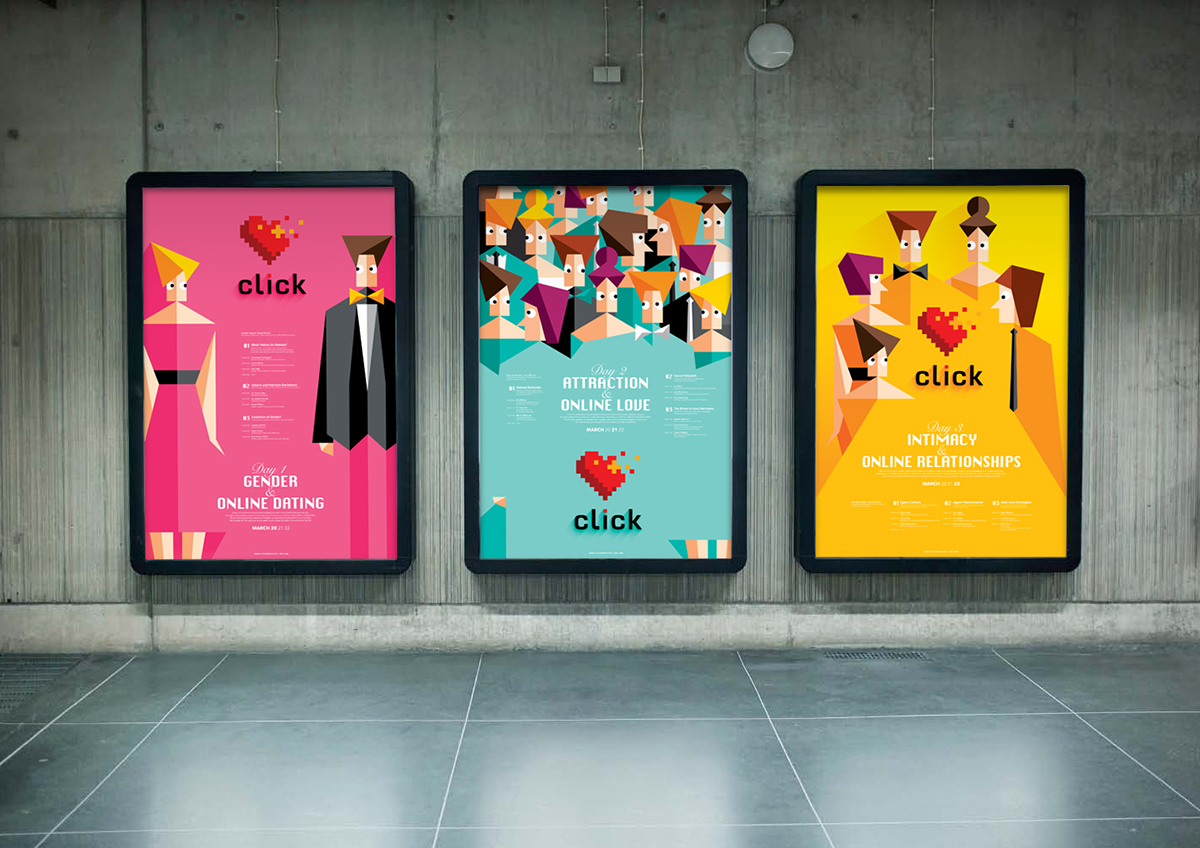 conference Click online dating Website Interface geometric poster identity logo heart stationary