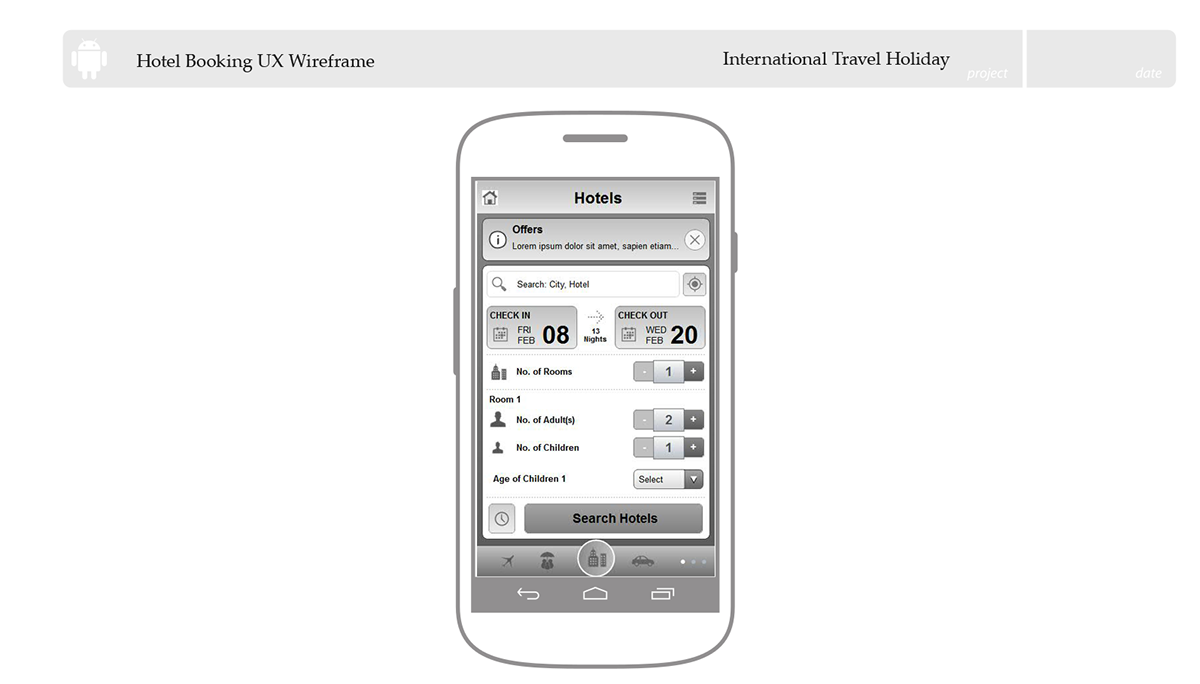 wireframe user experience ux UI app mobile Travel Booking hotels information architecture  prototype