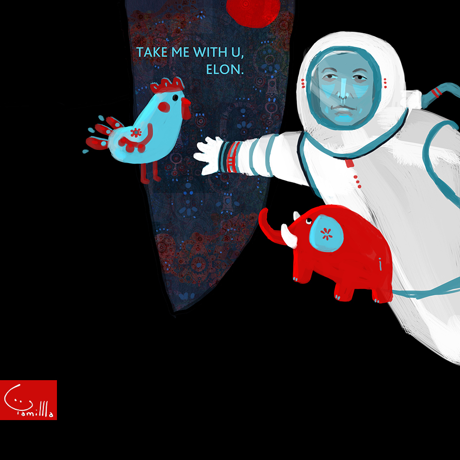 Elon Mask elephant tesla spacex Space  planet cute cosmonaut mars new year elon
