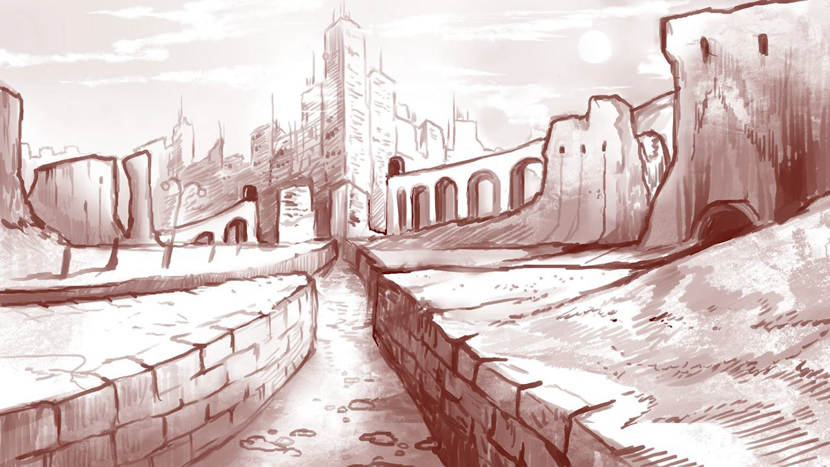 abandoned desert city sketch