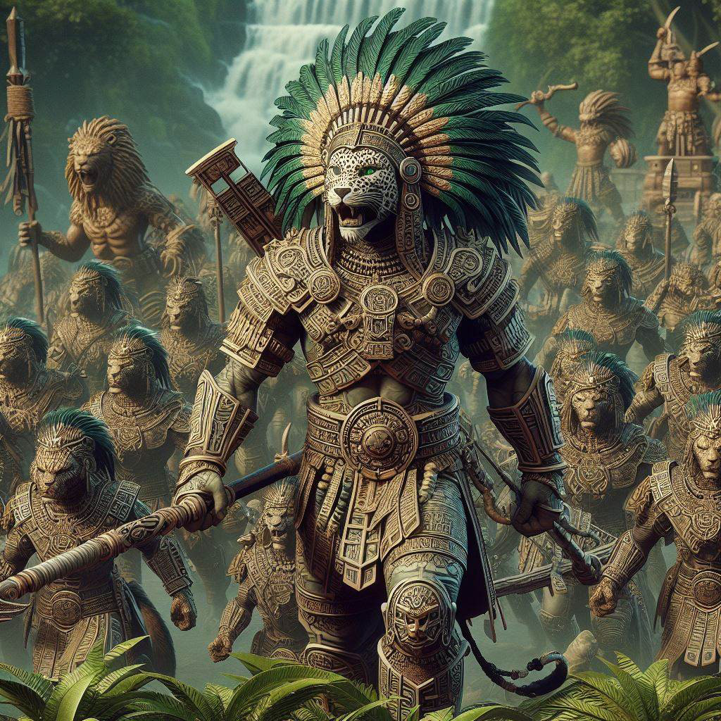 Guerra guerrero jaguar  Azteca Maya ninja samurai warrior fantasy painting   War