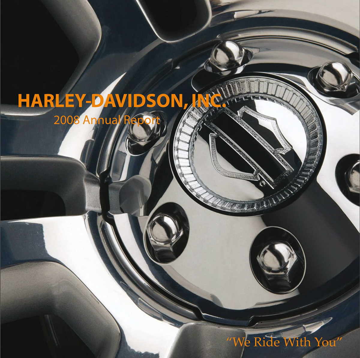 print annual report publication Harley Davidson motorcycle wheels black orange