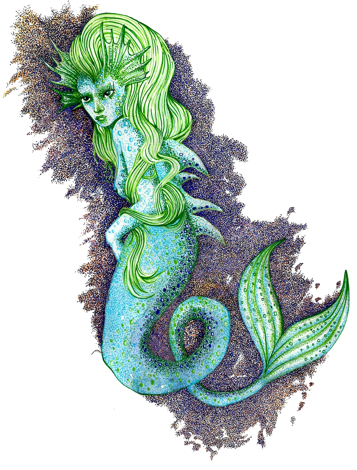 ArtofTOma art of toma siren Pointillism colourful drawing  water colors mermaid mermaid drawing colorful