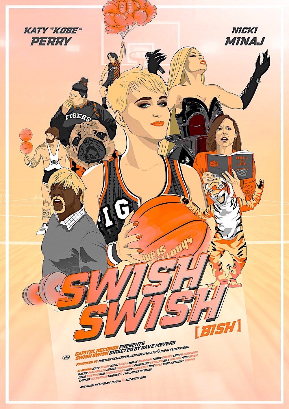 Katy Perry nicki minaj Swish basketball tigers Drawing  graphic design  poster music ILLUSTRATION  portrait