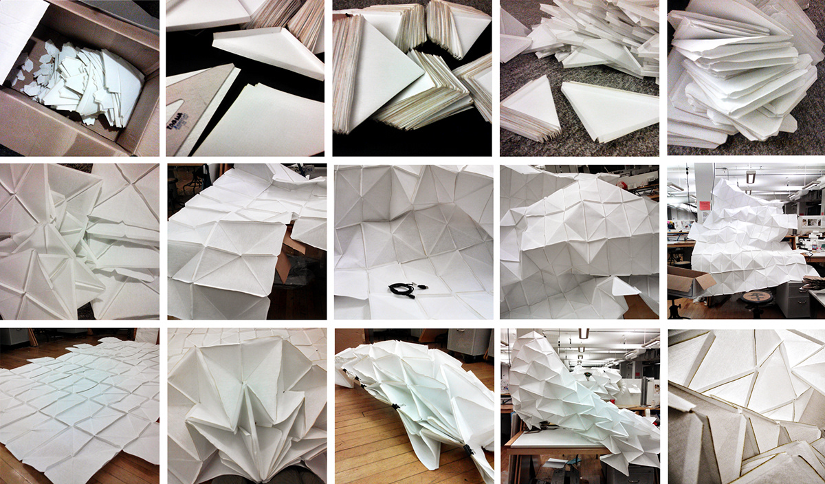 Tessellation origami  folding shelter canopy curtain interactive buckram fabric