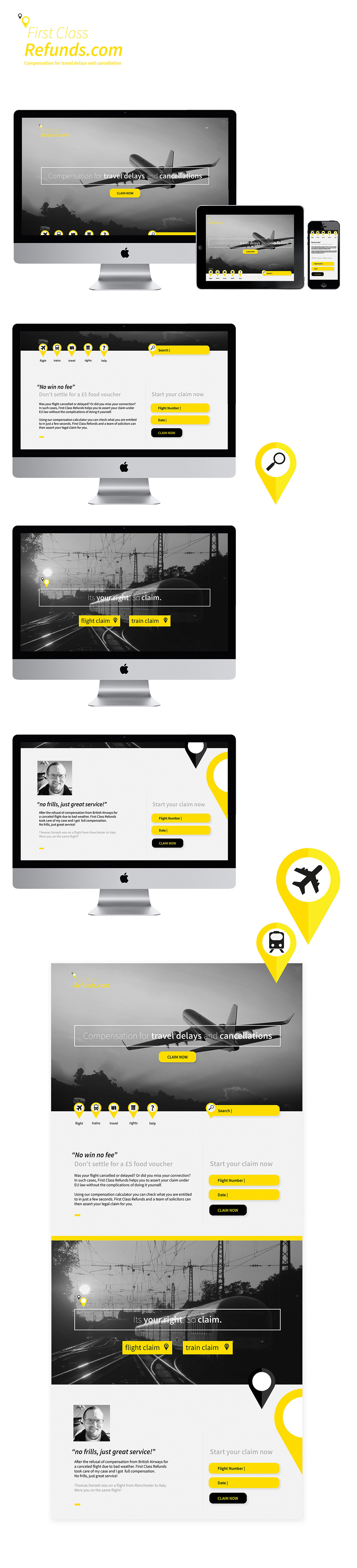 Travel Layout yellow black flight train Claim Web site icons iMac Technology editorial colour contrast