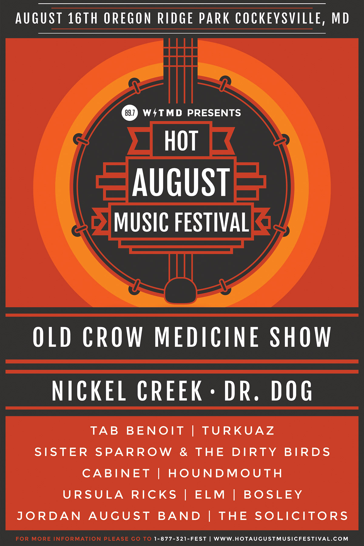 Music Festival poster concert folk bluegrass Banjo Hot August