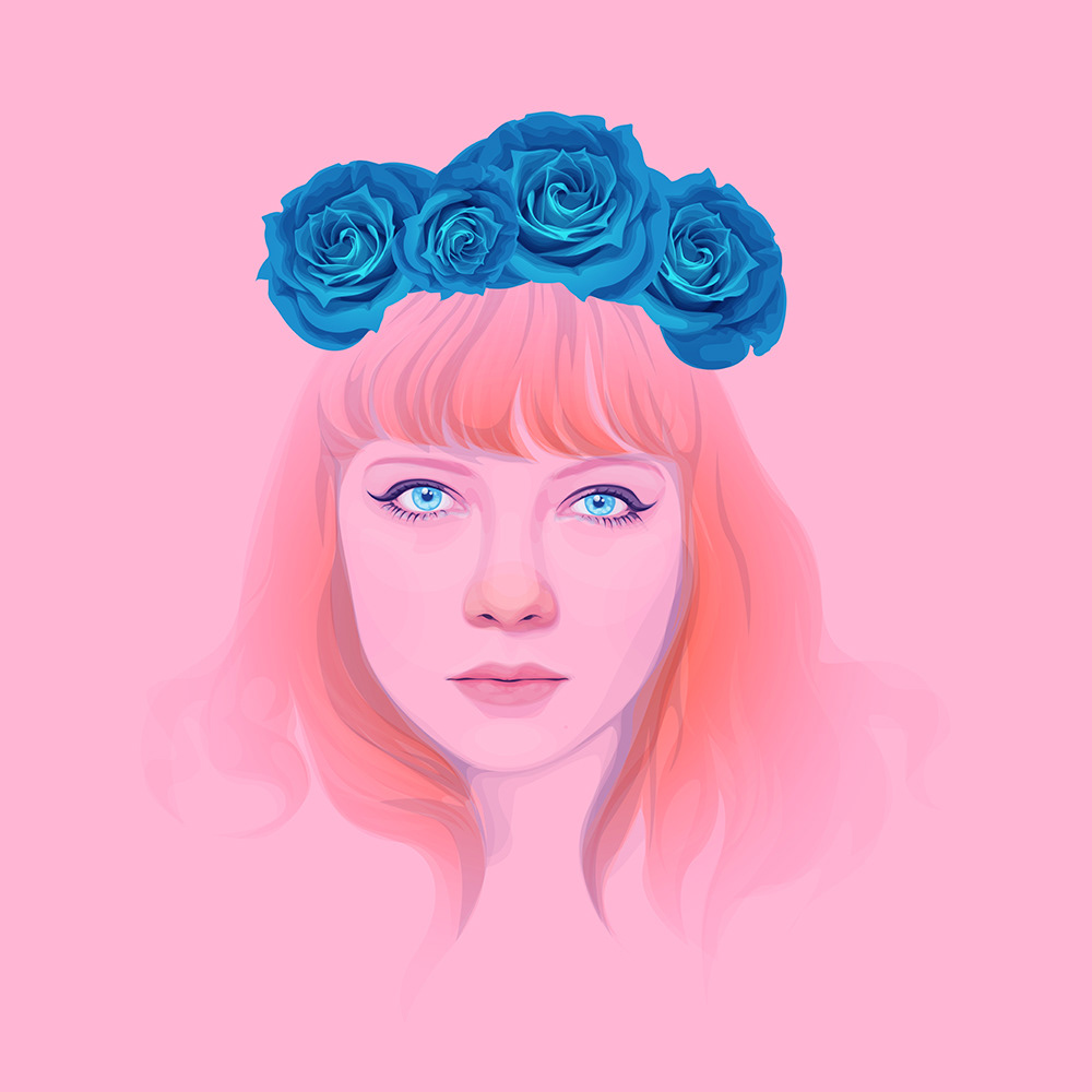tavi gevinson tavi vector portrait pink orange blue purple eyes Flowers wreath nose hair gradient