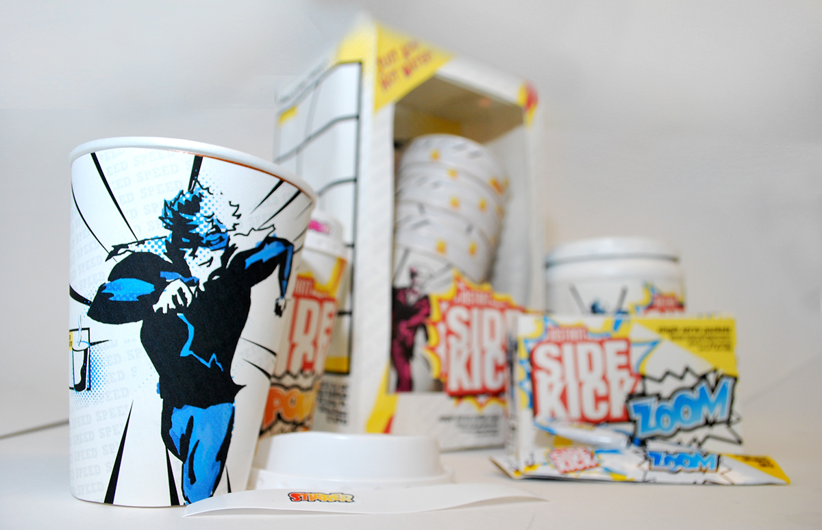 Coffee Sidekick instant blue Chuck cup action comic Hero