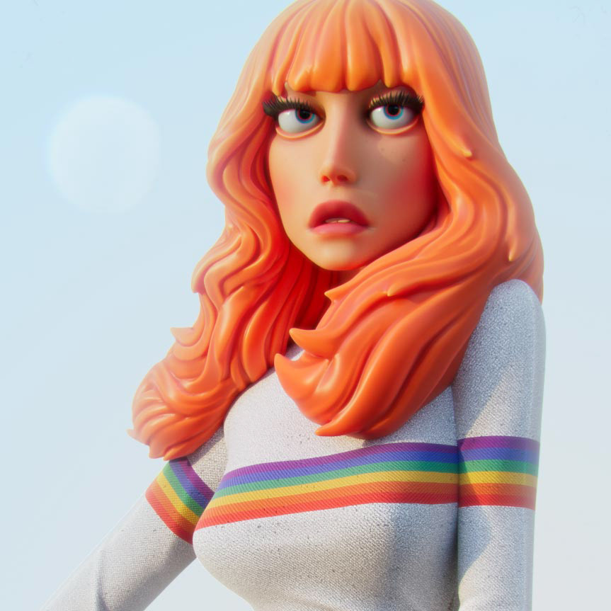 3D 60's 70's Character design girl