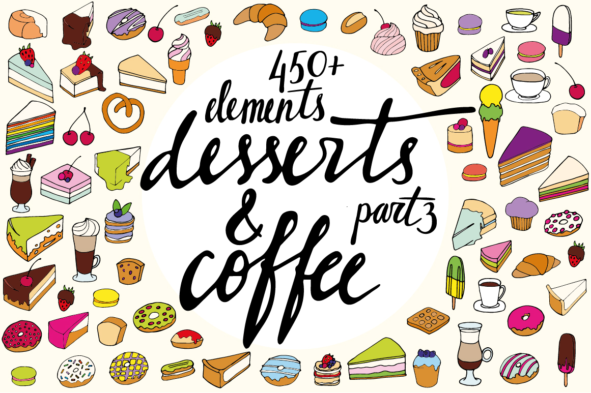 Food  dessert Coffee clipart ILLUSTRATION  hand drawn set ice cream Calligraphy   seamless