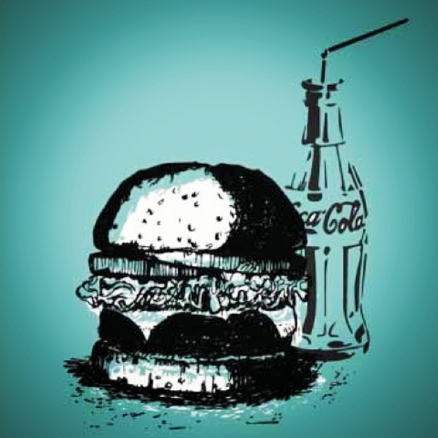 #Burger fast Food  illustrations art drawings blue black whte