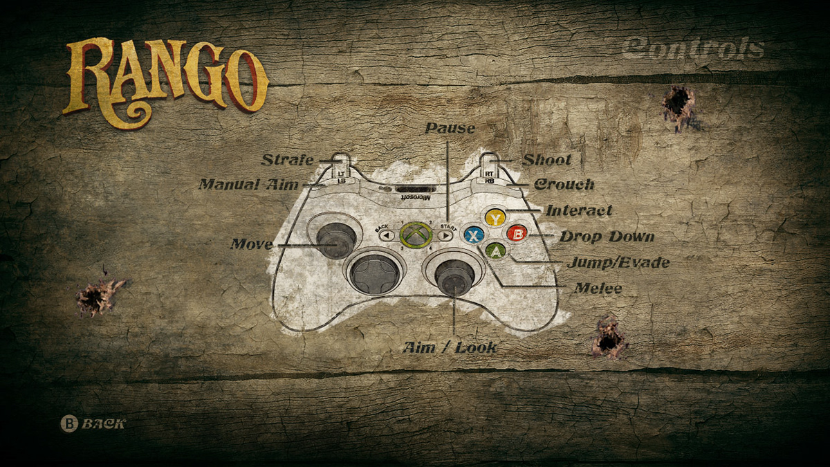 Rango XBOX 360 ps3 UI Interface menus HUD GUI wood western wild west