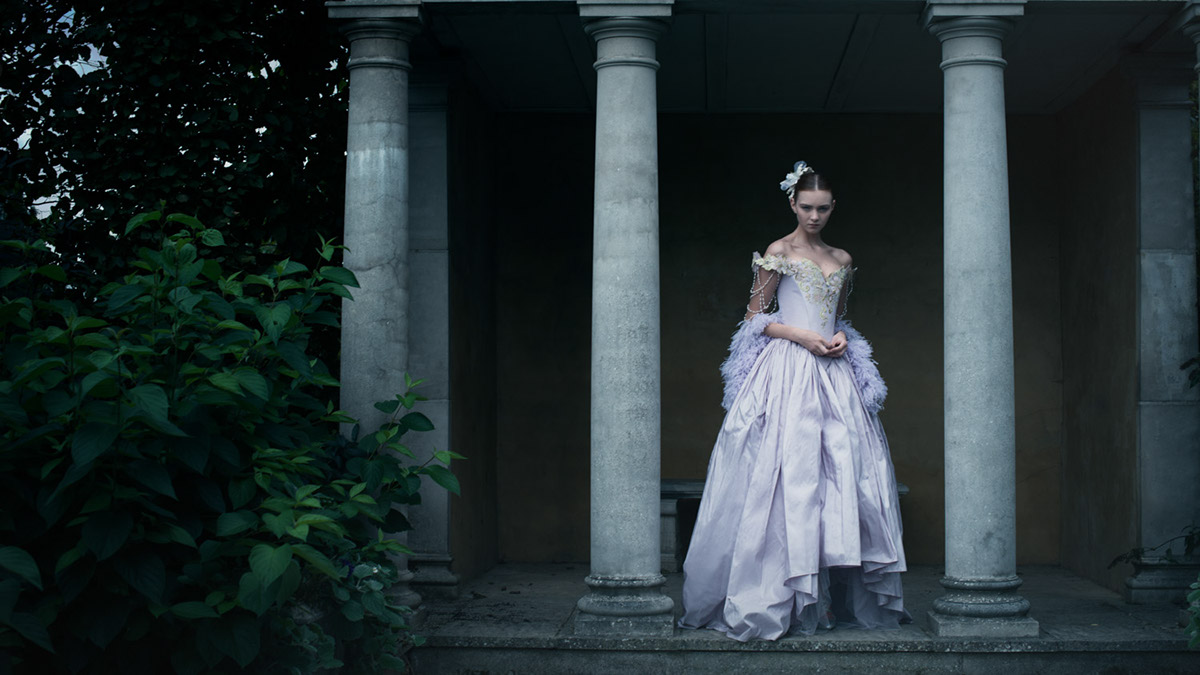 couture bridal dresses temple garden dark forest Moody