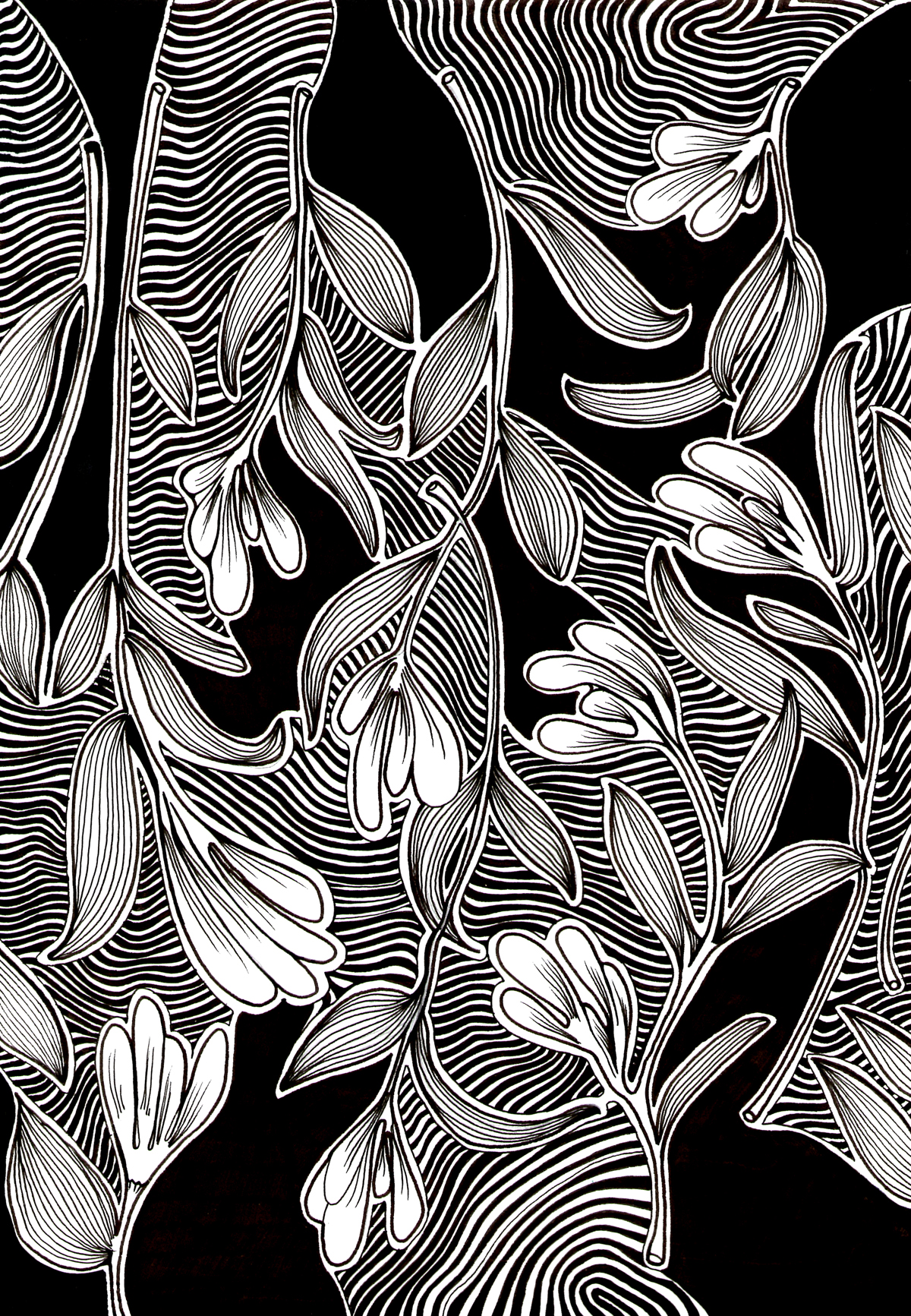 Flowers black White pen feltpen decoration wallpaper iphone ipod iPad case skin
