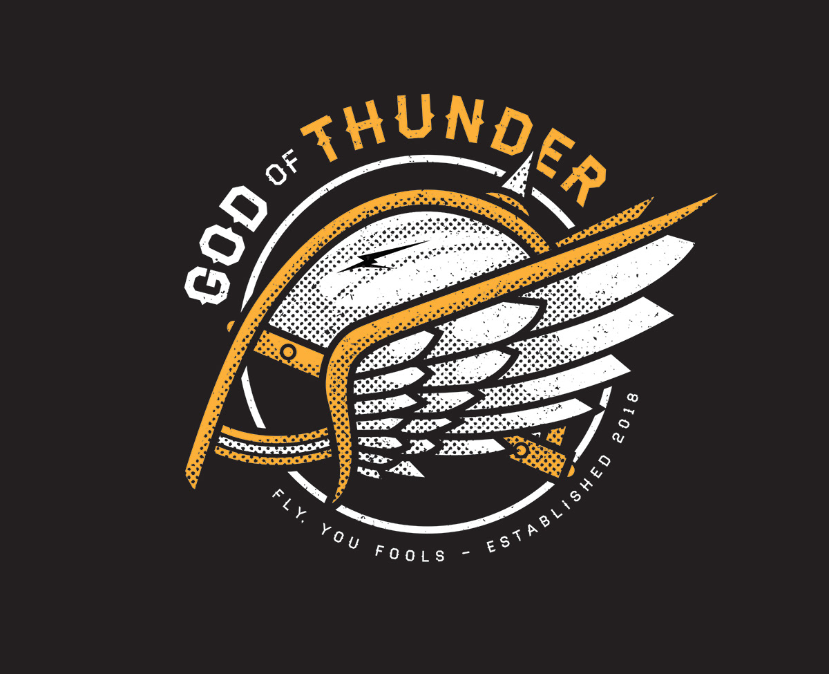 Adobe Portfolio Helmet Thor thunder lightning wings gold marvel Fly apparel