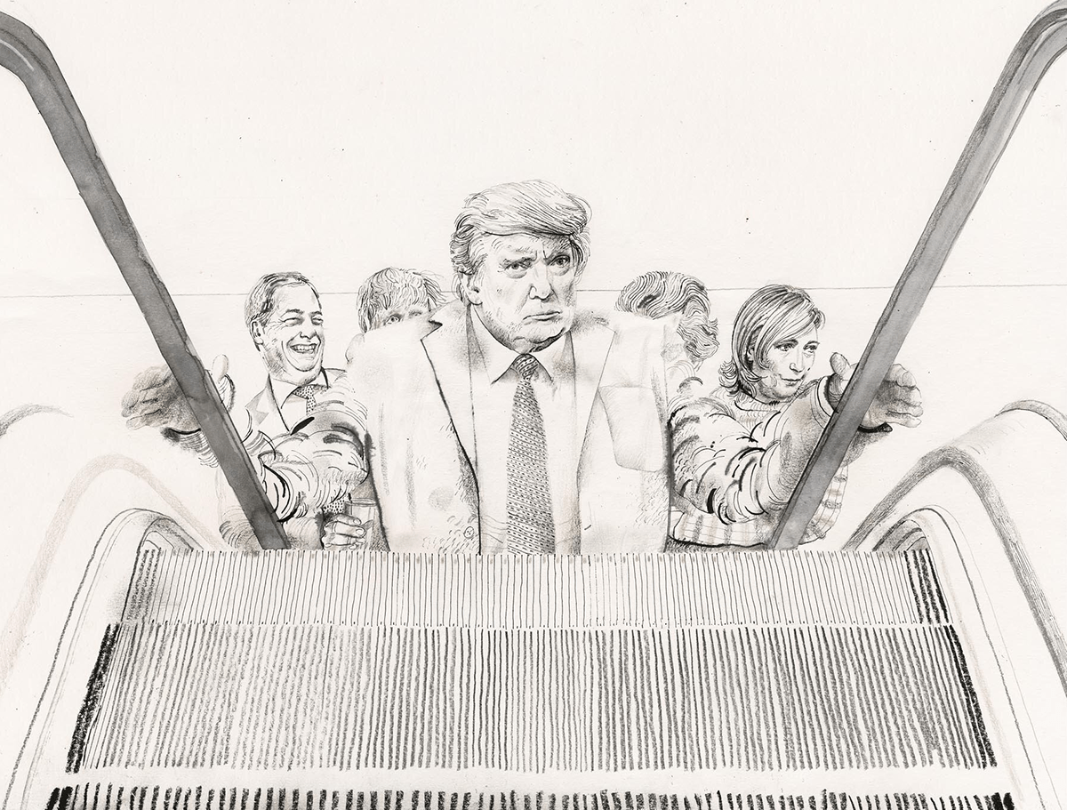 black and white DEREK BACON Drawing  Famous people humour ILLUSTRATION  ink political cartoon politics portrait