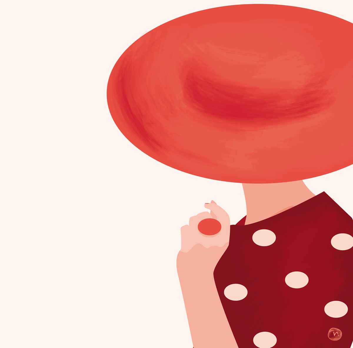 hat woman dots coat red