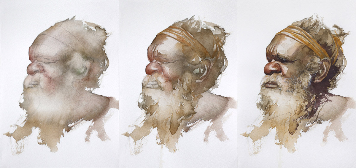 dzivnel Australia portrait watercolor uluru aboriginal aquarelle old man tribe