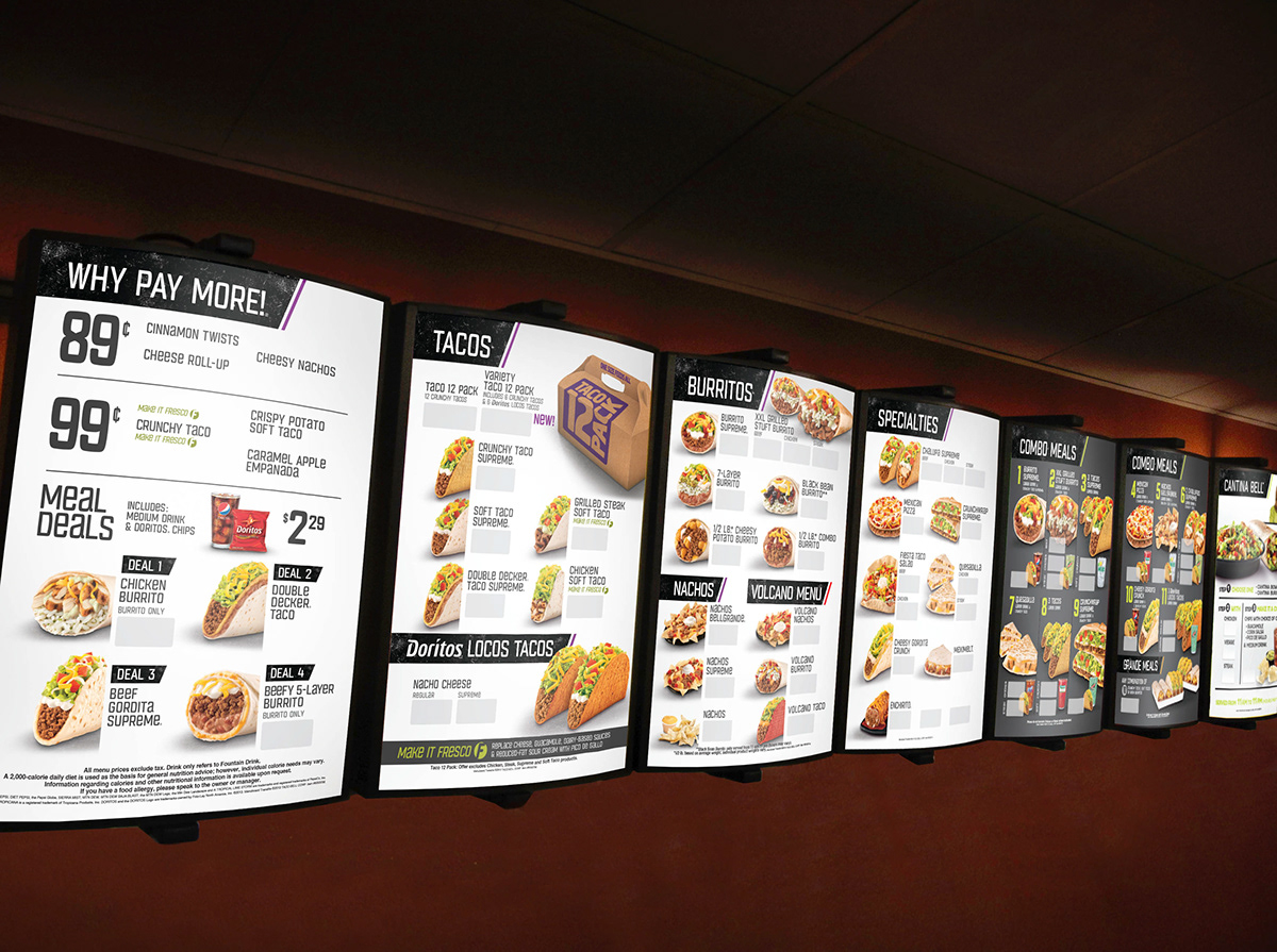 Menu boards menuboard Taco Bell menu menus store orderzone