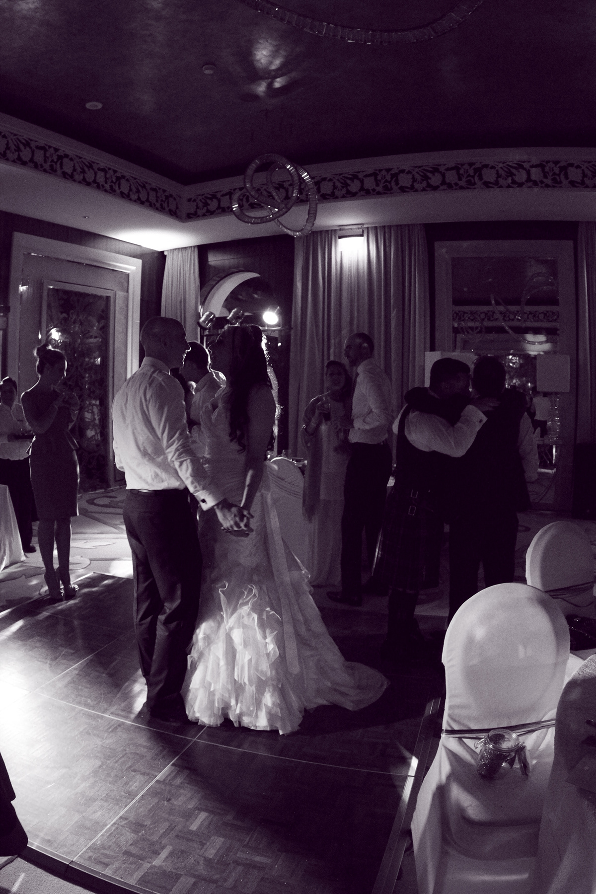 wedding black & white photo bride groom colour