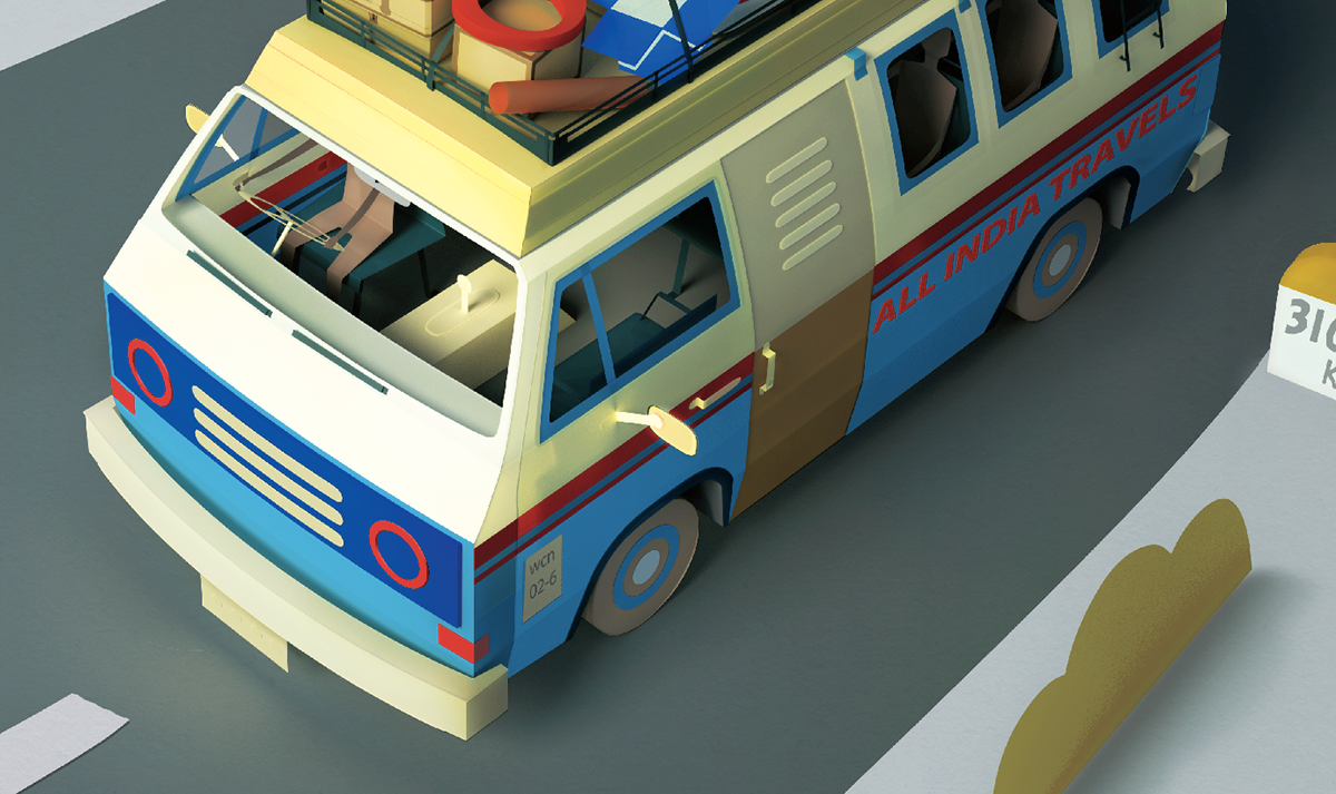 Roaming bus caravan Skype facebook GMail 3d render cinema 4d chrome dropbox twitter roads ads 3d art paper art
