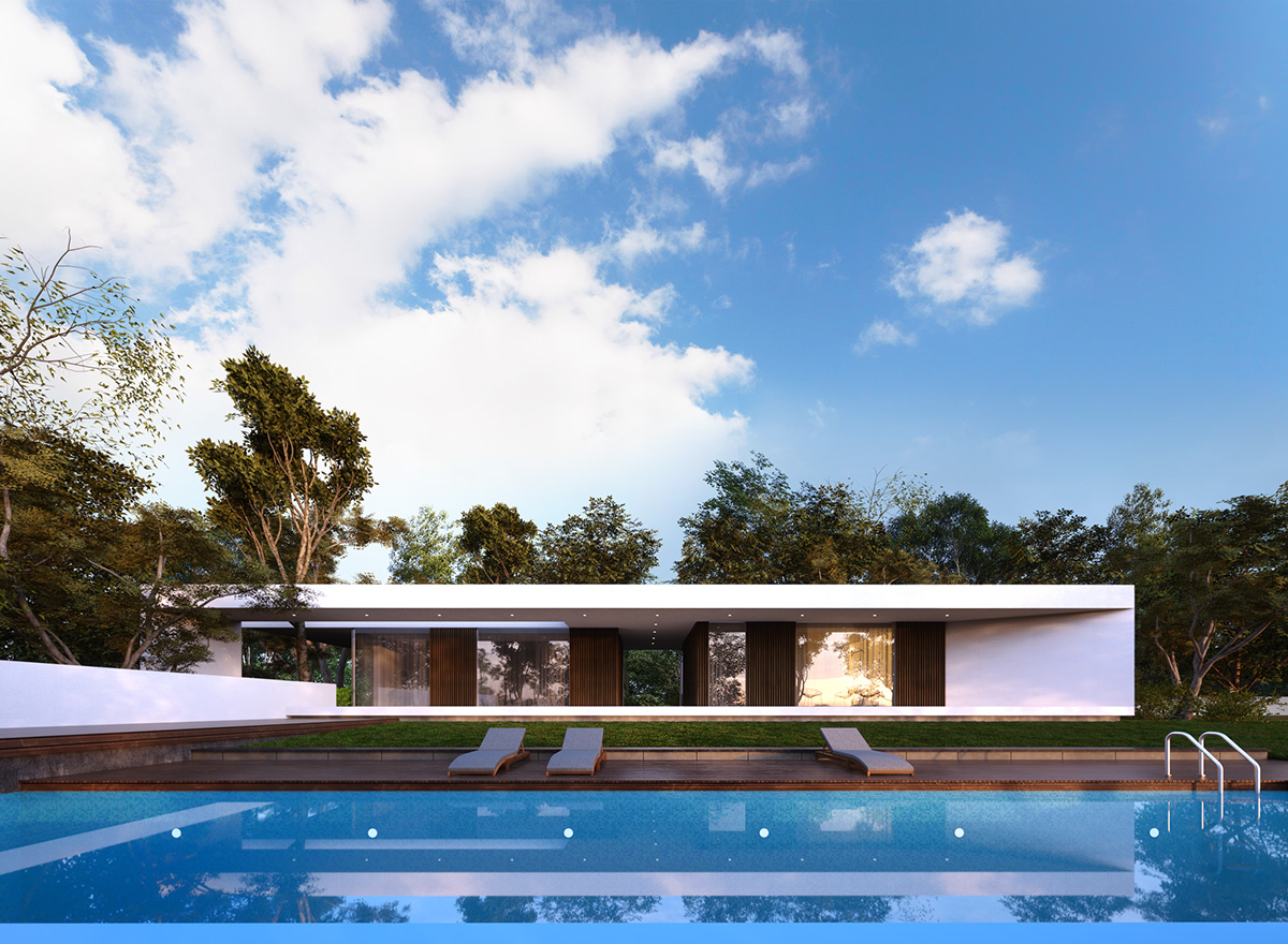 Render architecture design exterior luxury house 3dsmax Pool modern Villa
