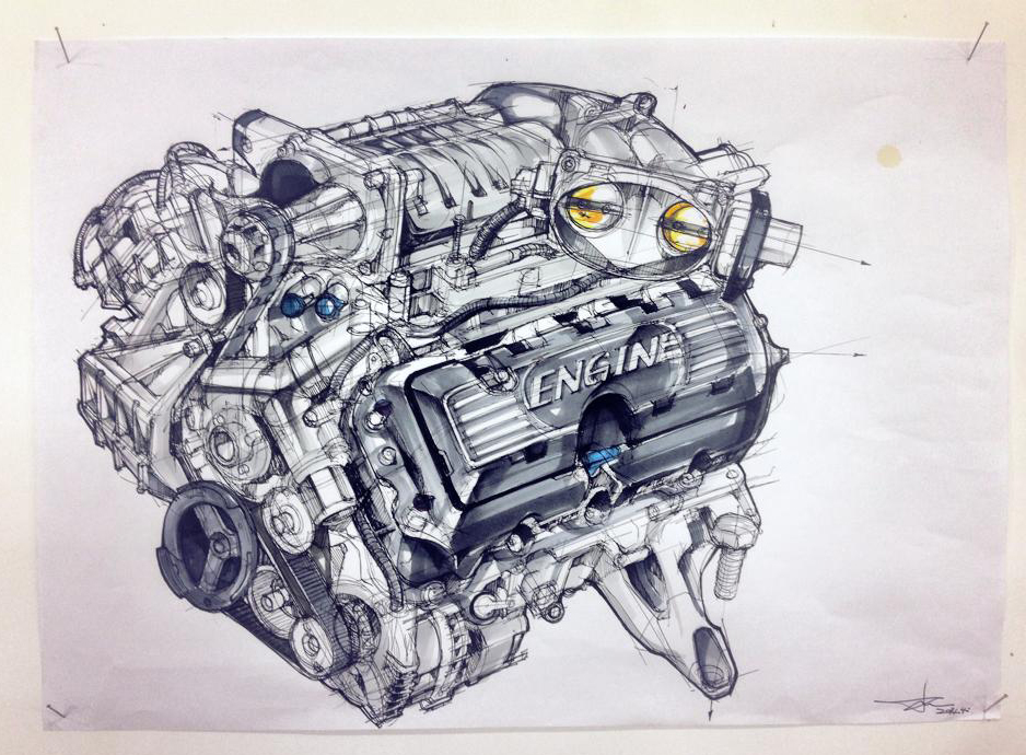 Engine Drawing product sketch product drawing