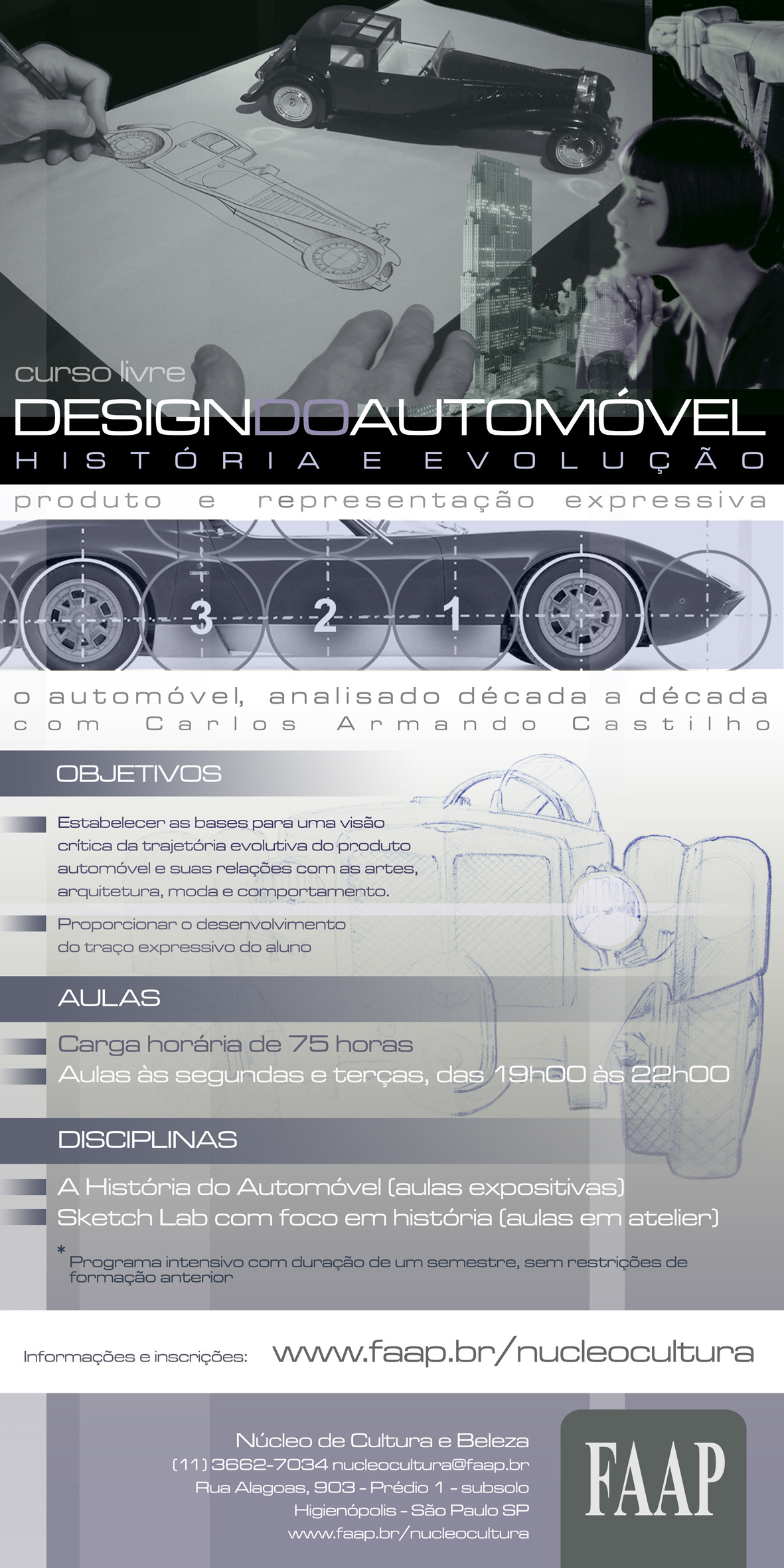 desenho design automotivo FAAP curso antigomobilismo cultura mobilidade Automóvel transportation sketch