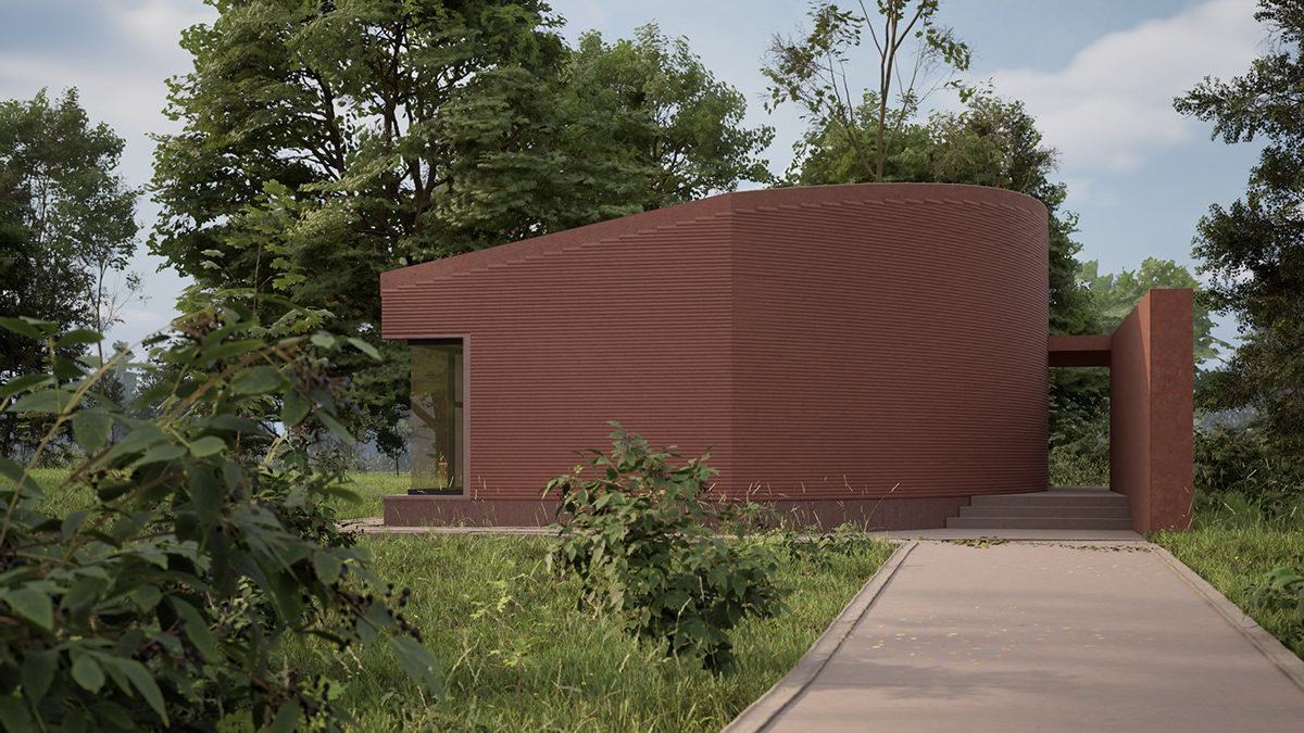 3d printing concept art concept contemporary house architecture archviz Render Nature red