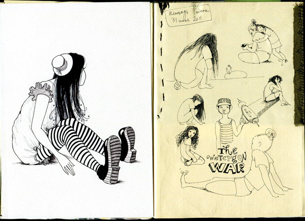 drawings sketchbook summer beach kids fantasy Quick Sketches line art Diary sveta dorosheva