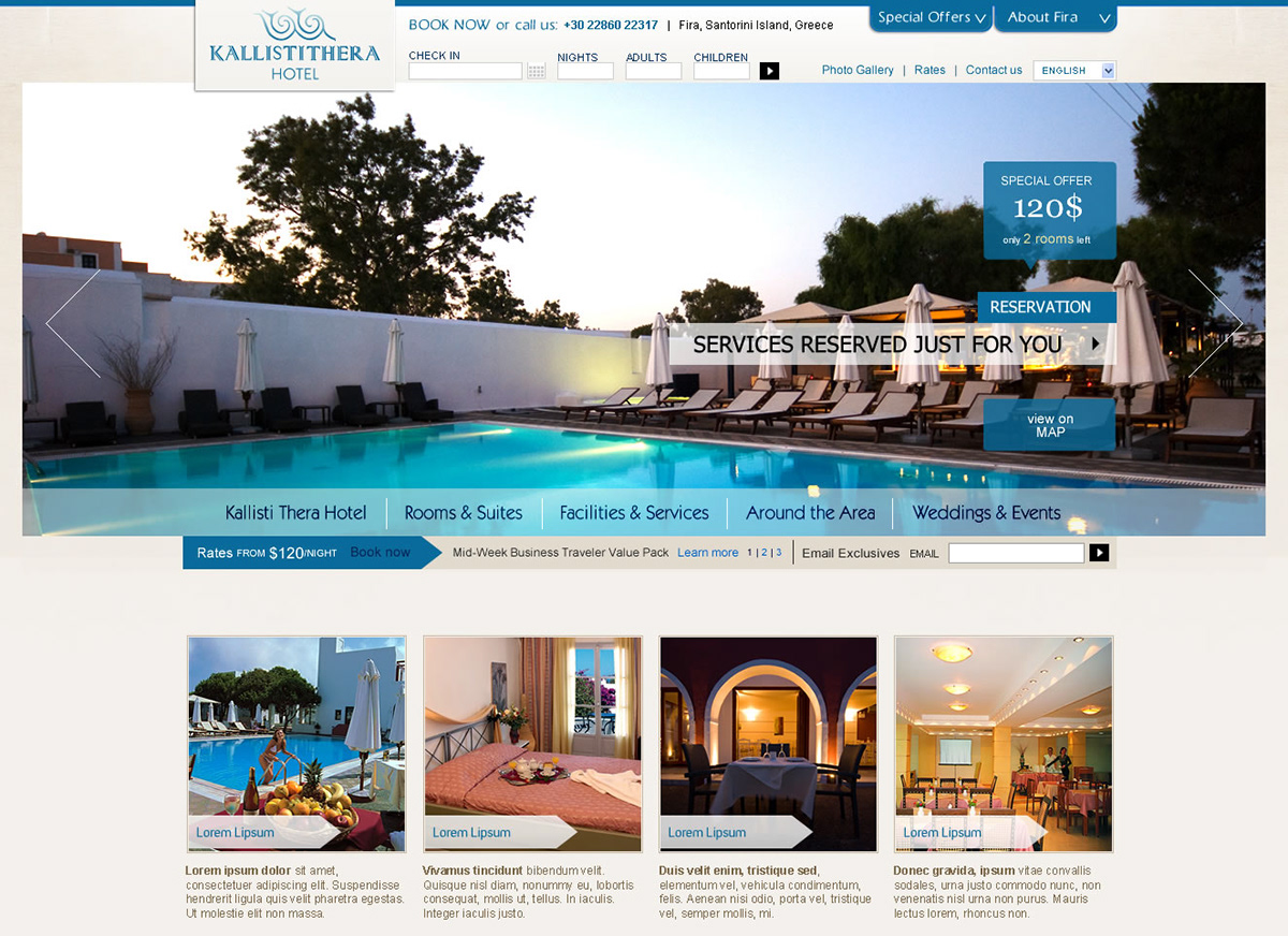 hotel Website hotel website hotel web design santorini hotel Layout Design