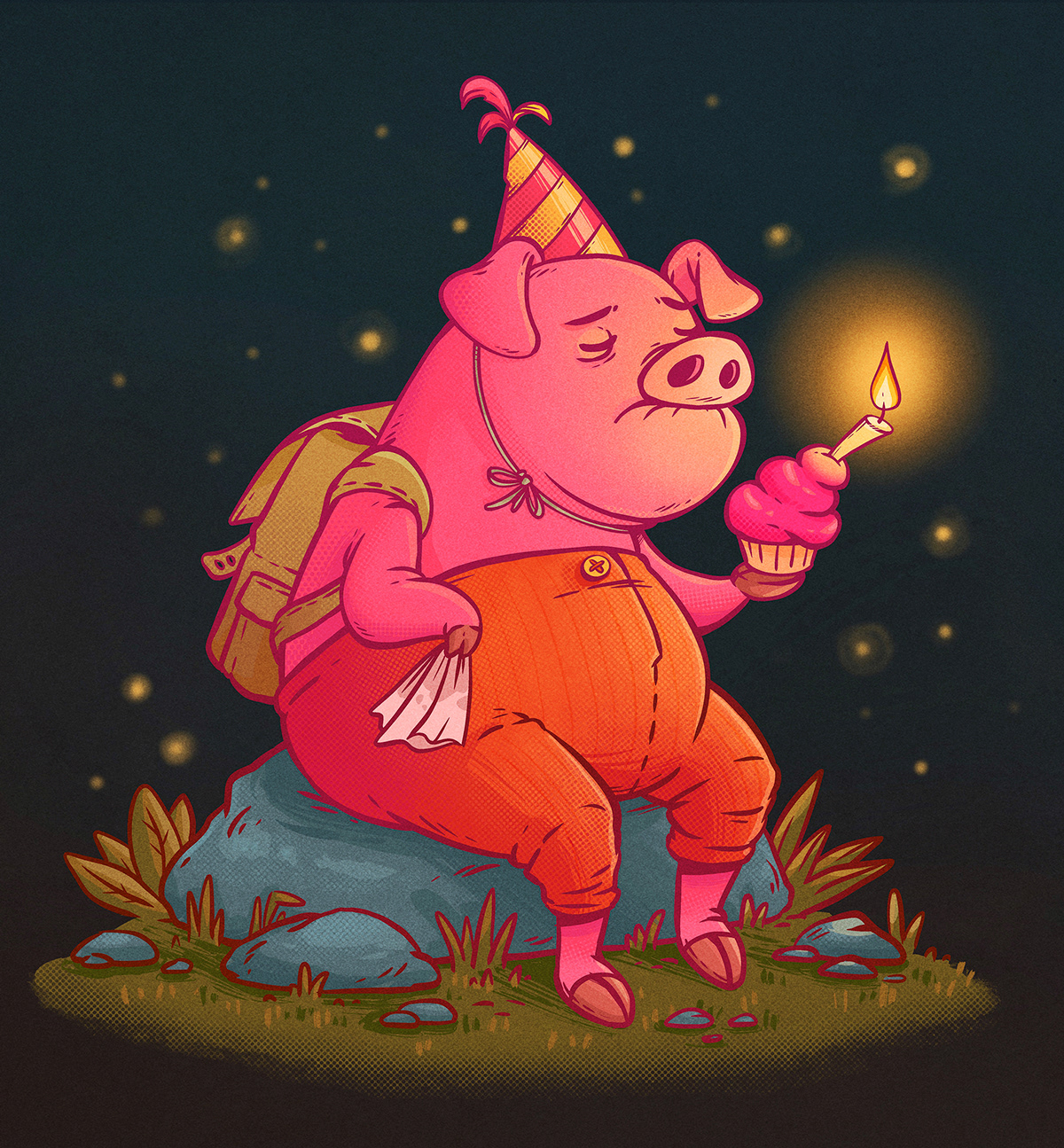 animal birthday party Character Digital Art  Drawing  iPad pig print Procreate sketch
