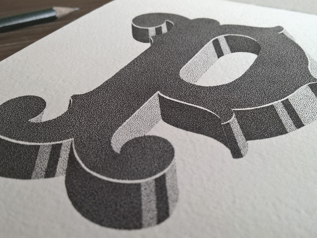 alphabet letters stippling ink black and white dots lettering