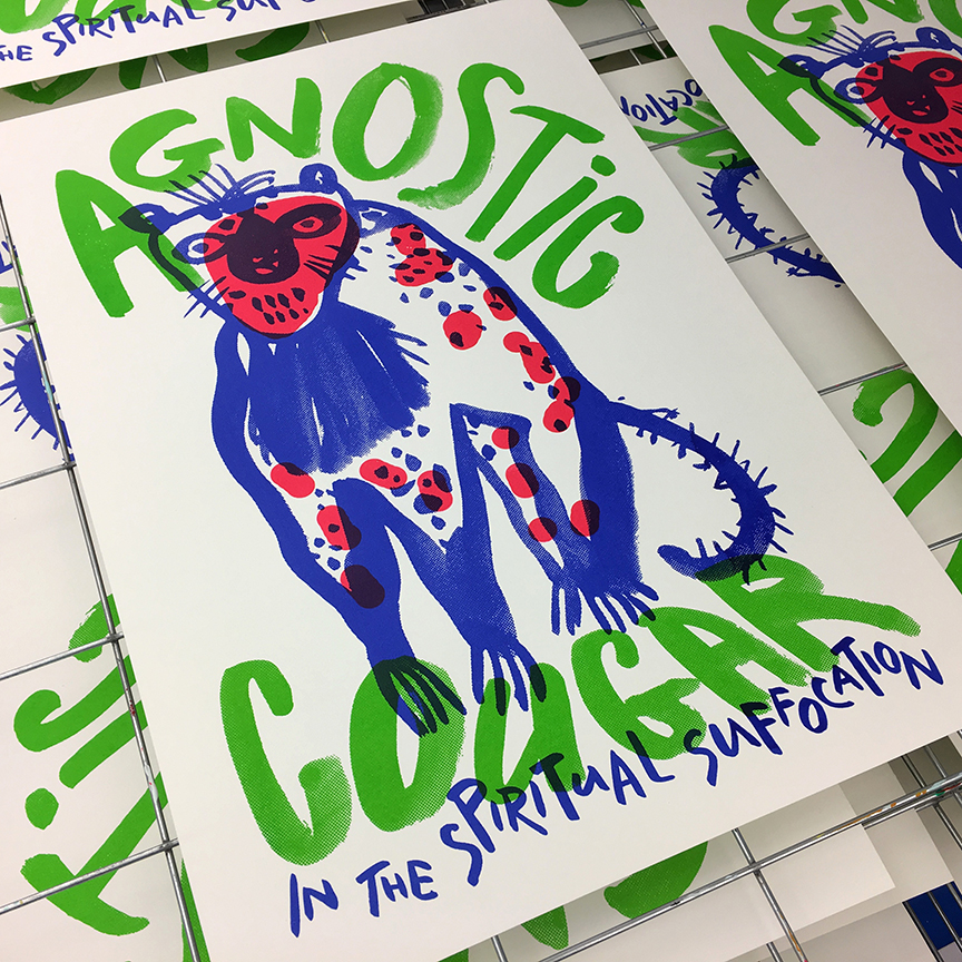 poster silkscreen printmkaing animals Handlettering lettering Drawing  cougar natalya balnova