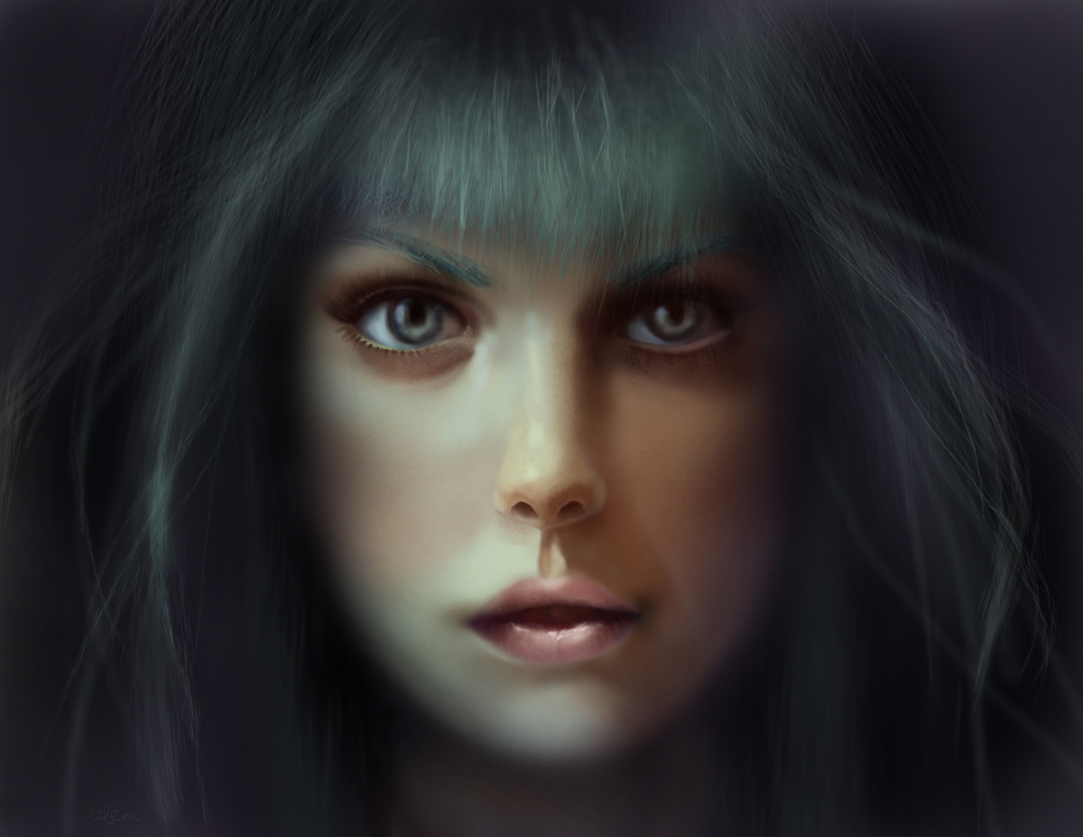 cold girl hair art digital painting hyperrealism face