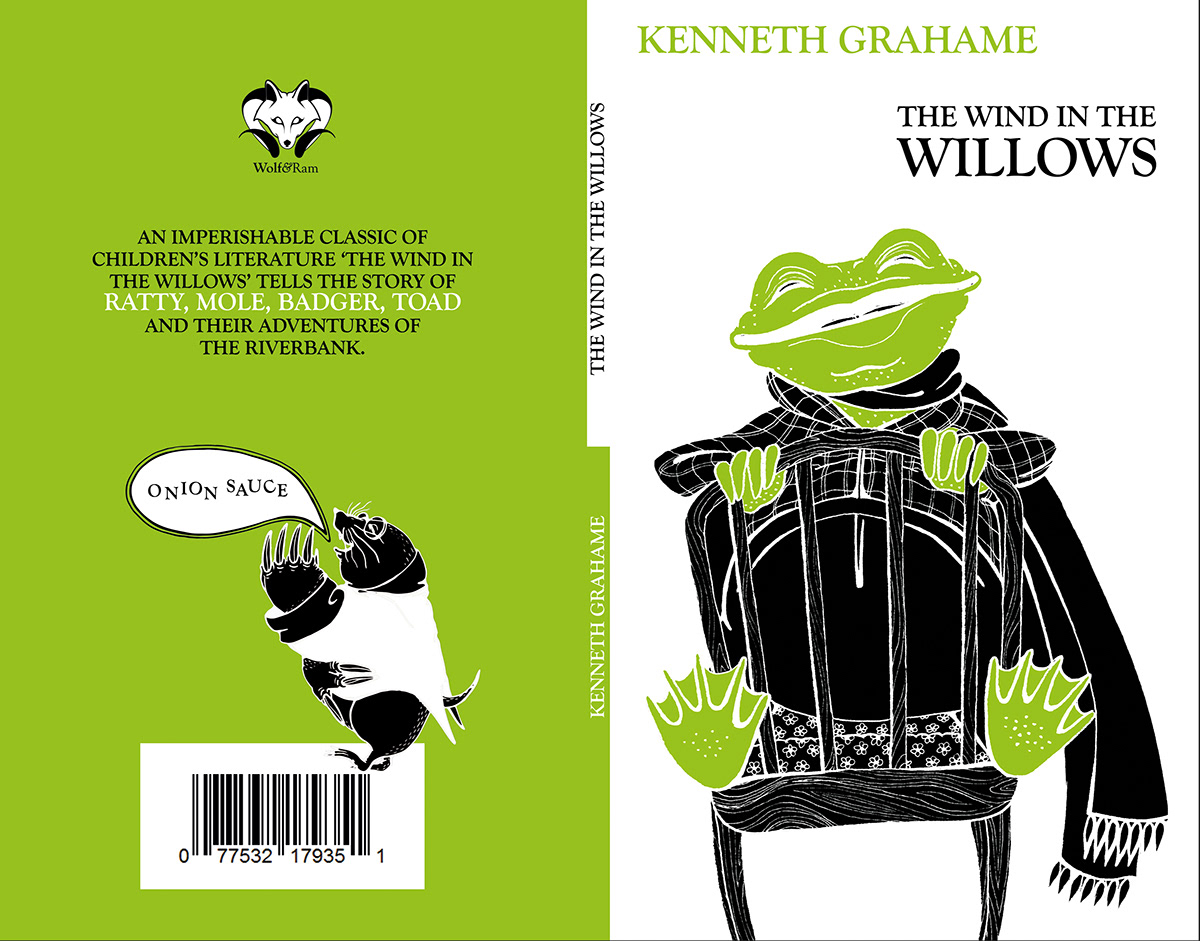 puffin  penguin cover book willows wind in willows rat Mole toad badger book cover animals children illustration