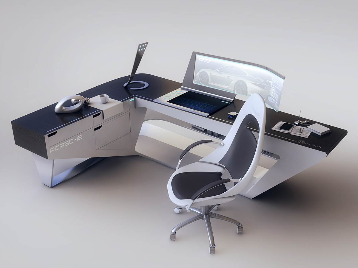 design concept furniture desk modern futuristic Porsche product