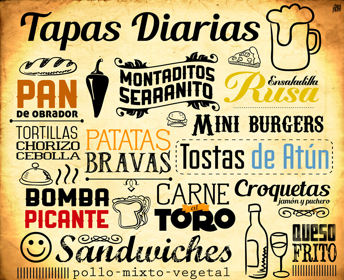 design diseño Food  tapas comida menu Carta Carte restaurant spanish tapas print decorative