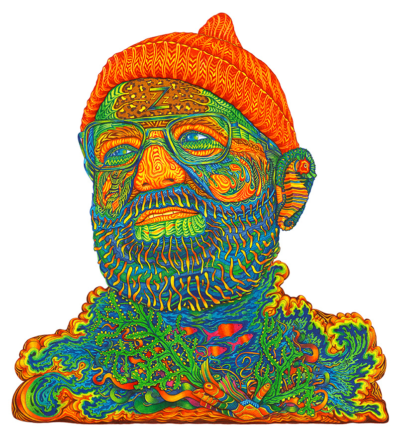 portrait ink ink Art bill murray Steve Zissou pangeaseed 1xrun face Character colorful sea Ocean pattern
