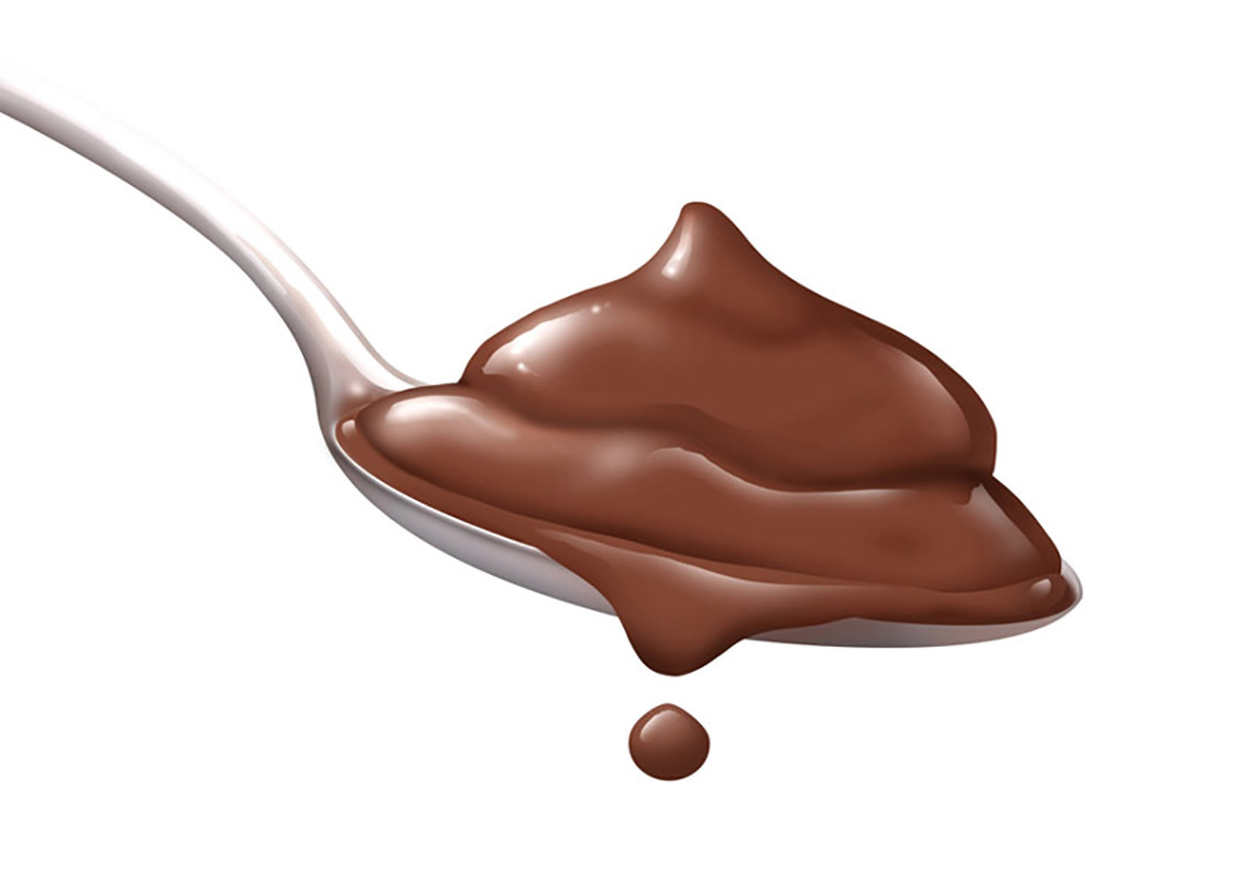 digital illustration of a spoon of chocolate dessert