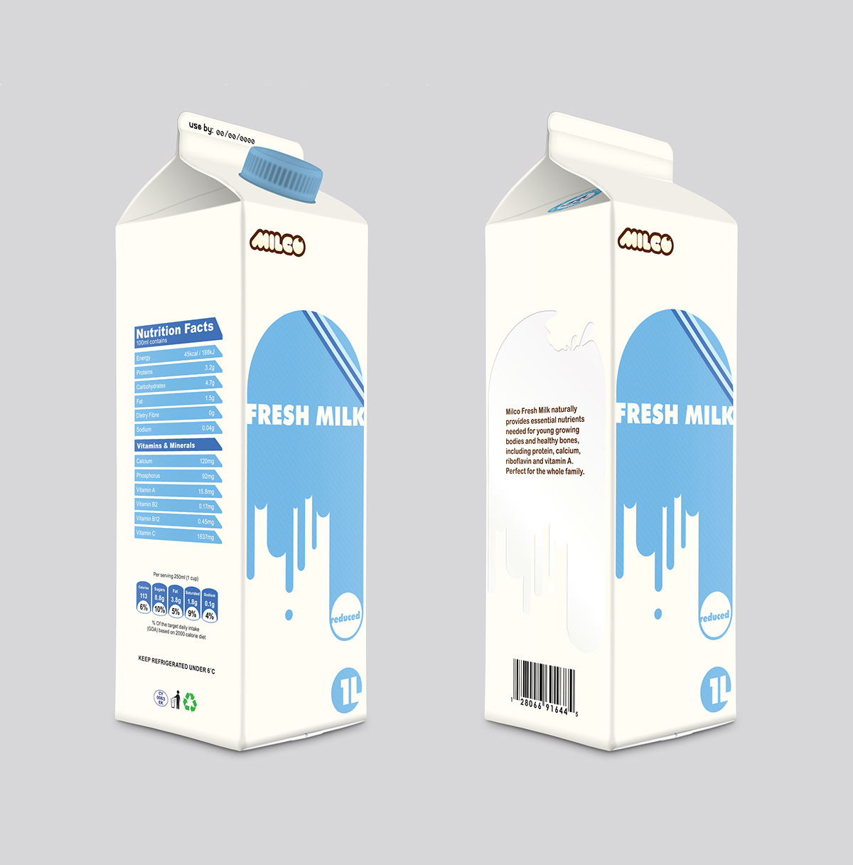 logo package milk product carton whole reduced skimmed surface graphics poster White University Project template