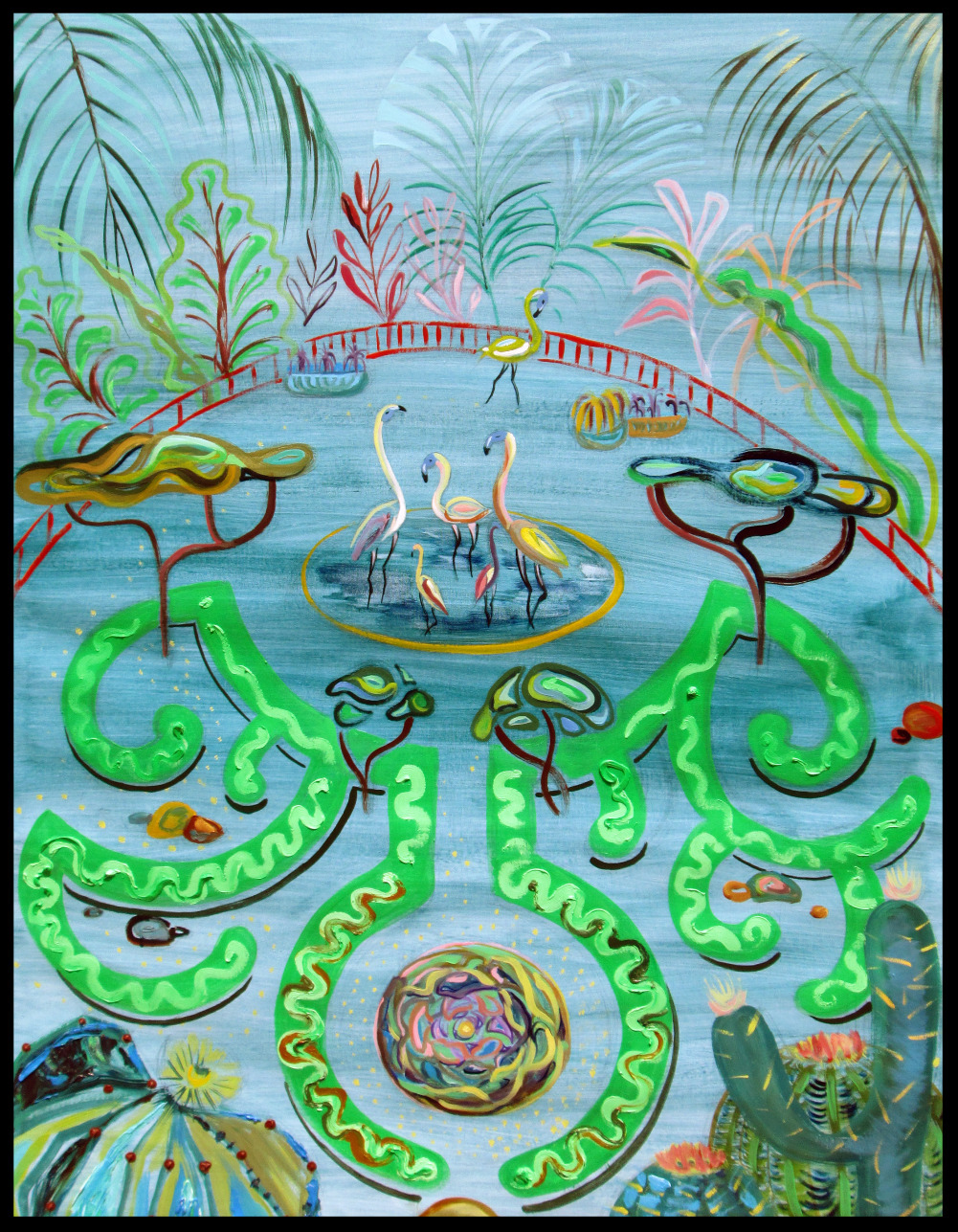 paradise Oil Painting decorative garden flamingo trees see terrace palm-trees Park