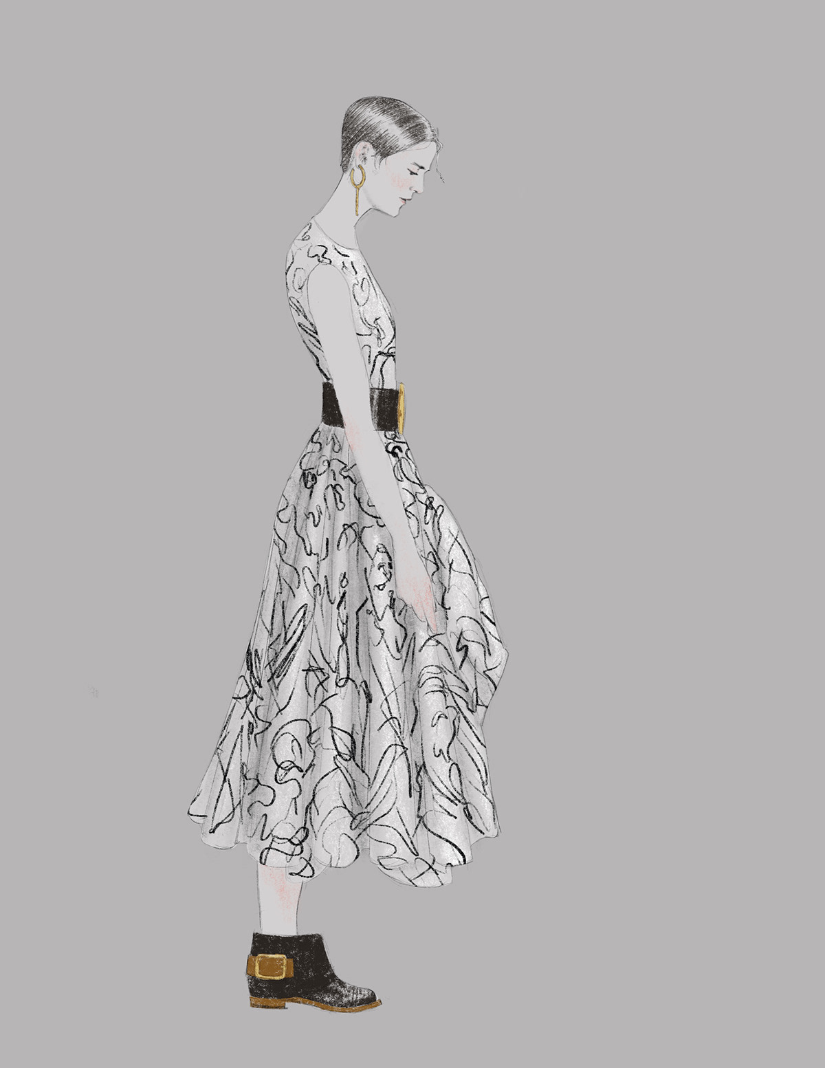 Adobe Portfolio alexander mcqueen dress Fashion  fashion illustration portrait Costume Illustration