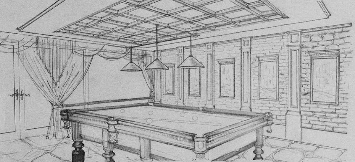 бильярдная бильярдный     интерьер  мебель  Стены  потолок бильярдный стол   рисование   рисовать  картинка sketch